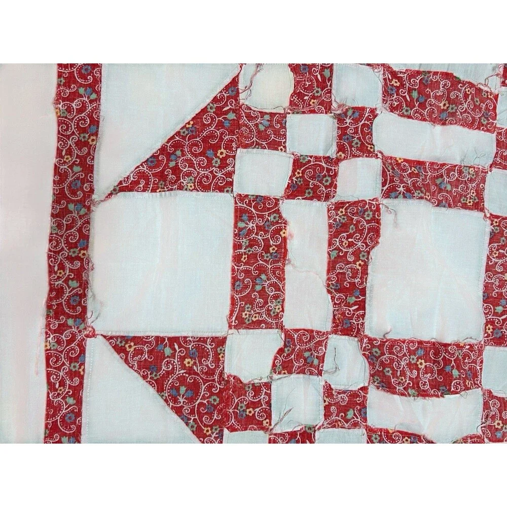 Vtg Handmade Quilt Top Hemmed Edge Primary Colors Pattern Geometric Multicolor